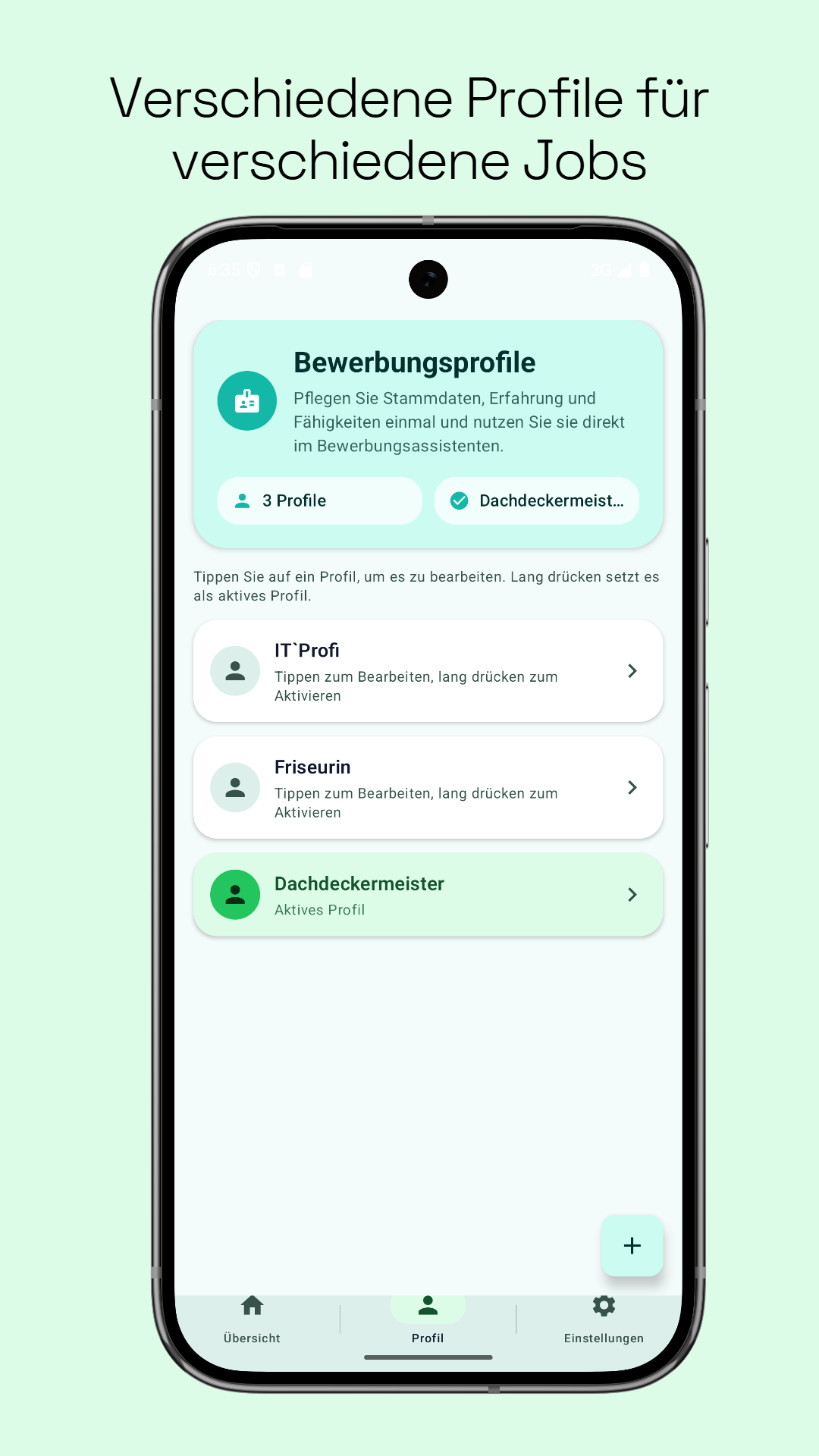 Mehrere Bewerbungsprofile für verschiedene Berufe verwalten