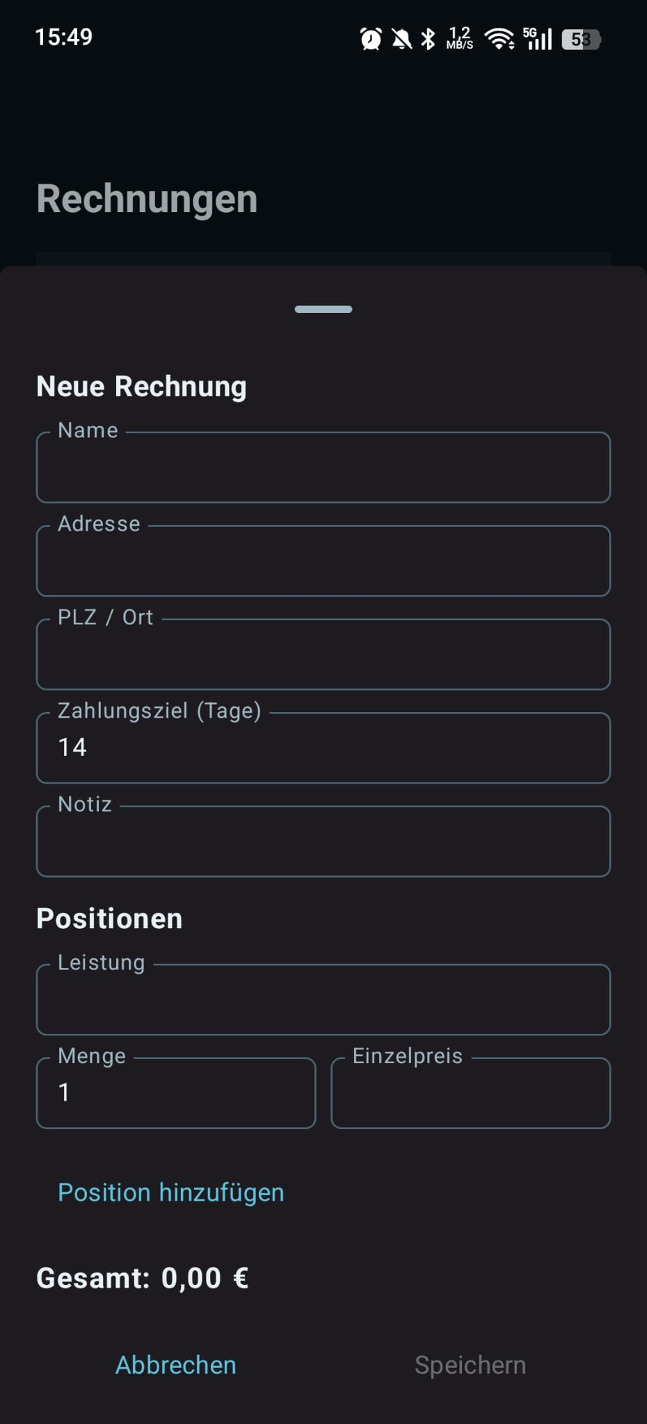 Rechnungsübersicht mit Kunden und Status
