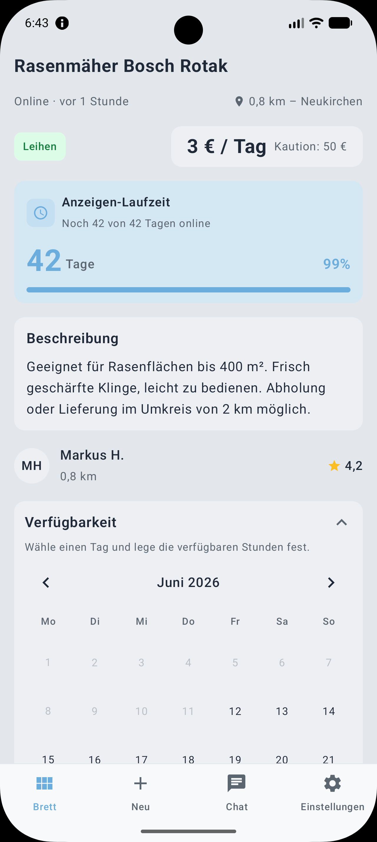 Einstellungen mit Design, Sprache und Konto